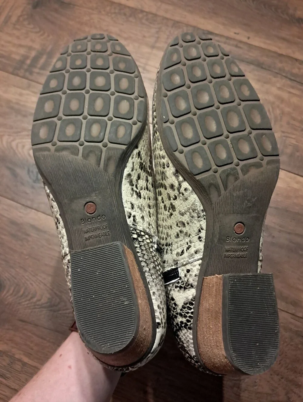 Blondo White and Black Snake-Print Waterproof Zip Chic Ankle Booties